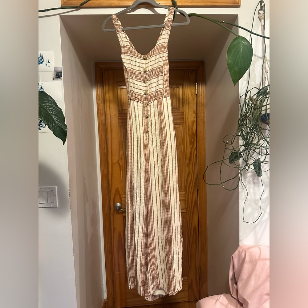 Angie Jumpsuit Sleeveless Open Back Cream and Tan Size Small